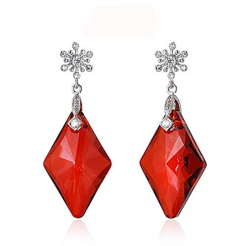 Red Crystal Drop Silver Earrings